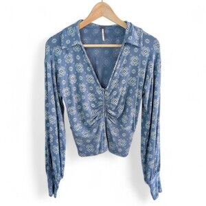Free People Sydney Long Sleeve Top Blue XS